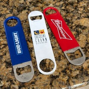 Budweiser and Crescent Crown Metal Commercial Bottle Openers